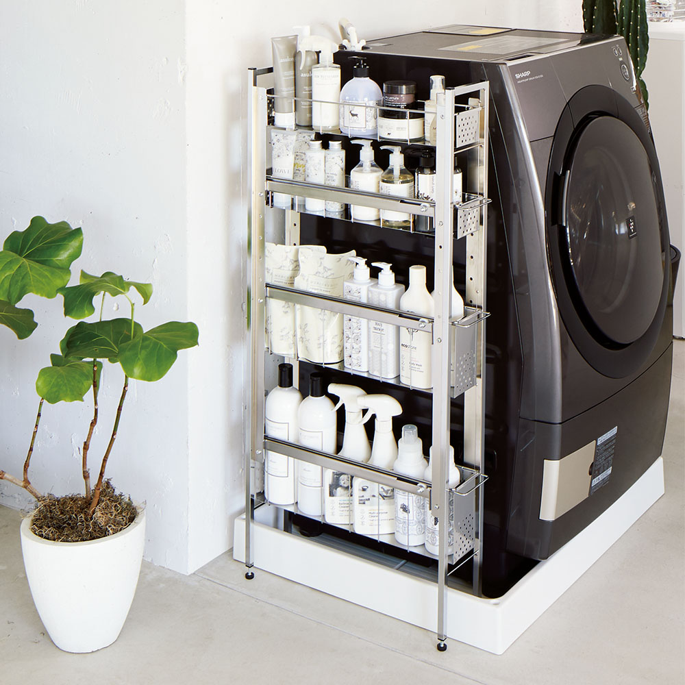 ステンレス洗濯機サイドラック 4段 幅14.5cm高さ103.2cm 通販 - ディノス