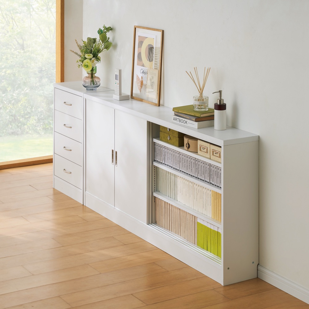 1cmピッチで棚板調整！棚板いっぱい収納庫 引き出し 幅45奥行29.5高さ