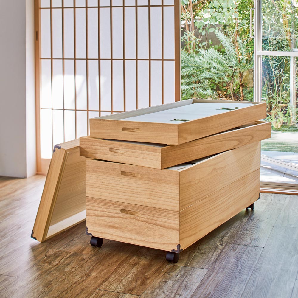 桐 衣装盆4枚 着物ケース 引き出し 蓋なし 湿気対策 きものの収納ケース