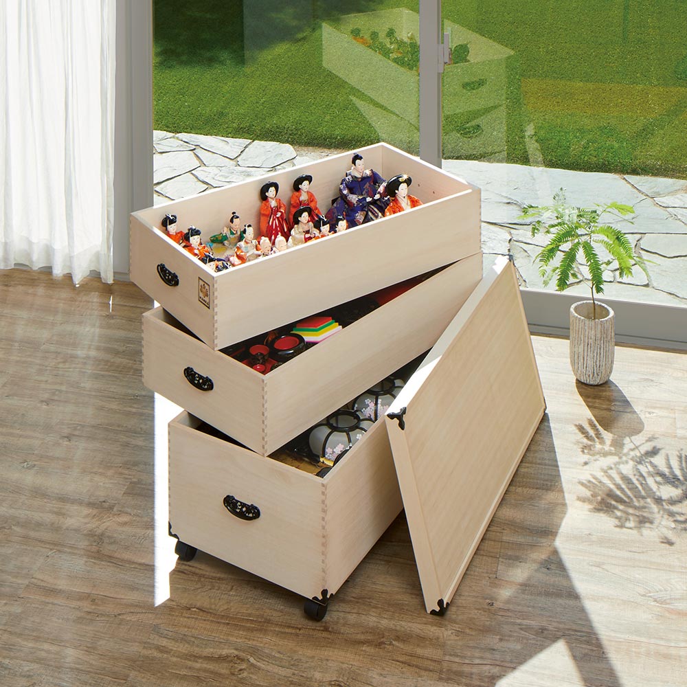 大切な衣類やひな人形をしまえる総桐収納ケース 3段・高さ69.5cm 通販