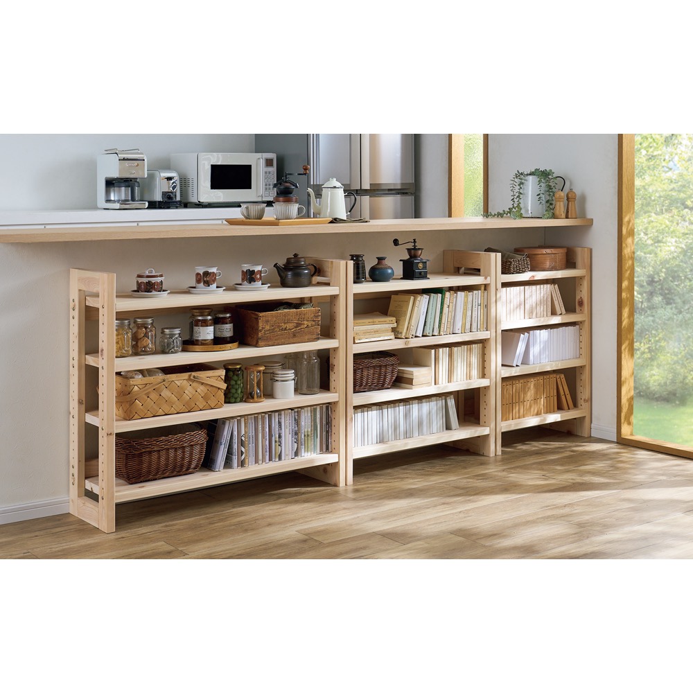 ヒノキ 特注 ブックシェルフ 本棚 国産檜頑丈本棚 オープン 幅80高さ89cm 通販 - ディノス