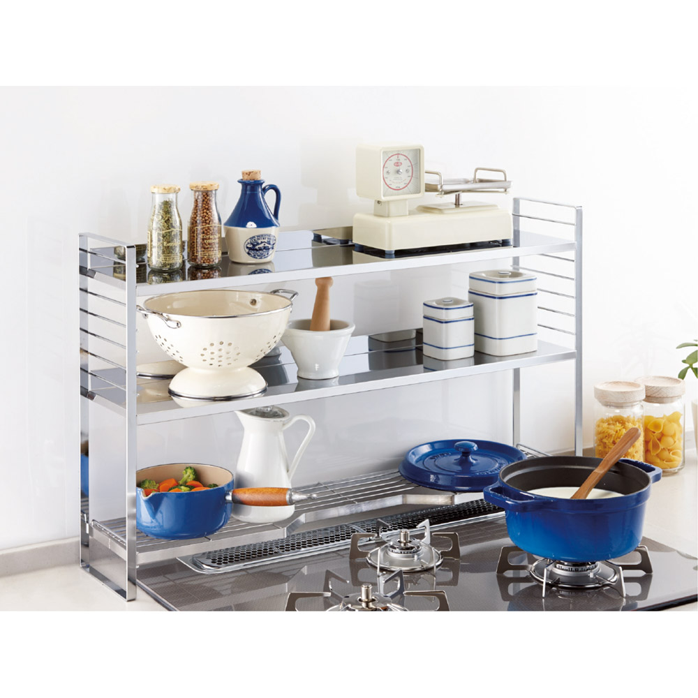 ステンレス棚板コンロ奥ラック 3段・幅81.5cm（対応コンロサイズ幅75cm