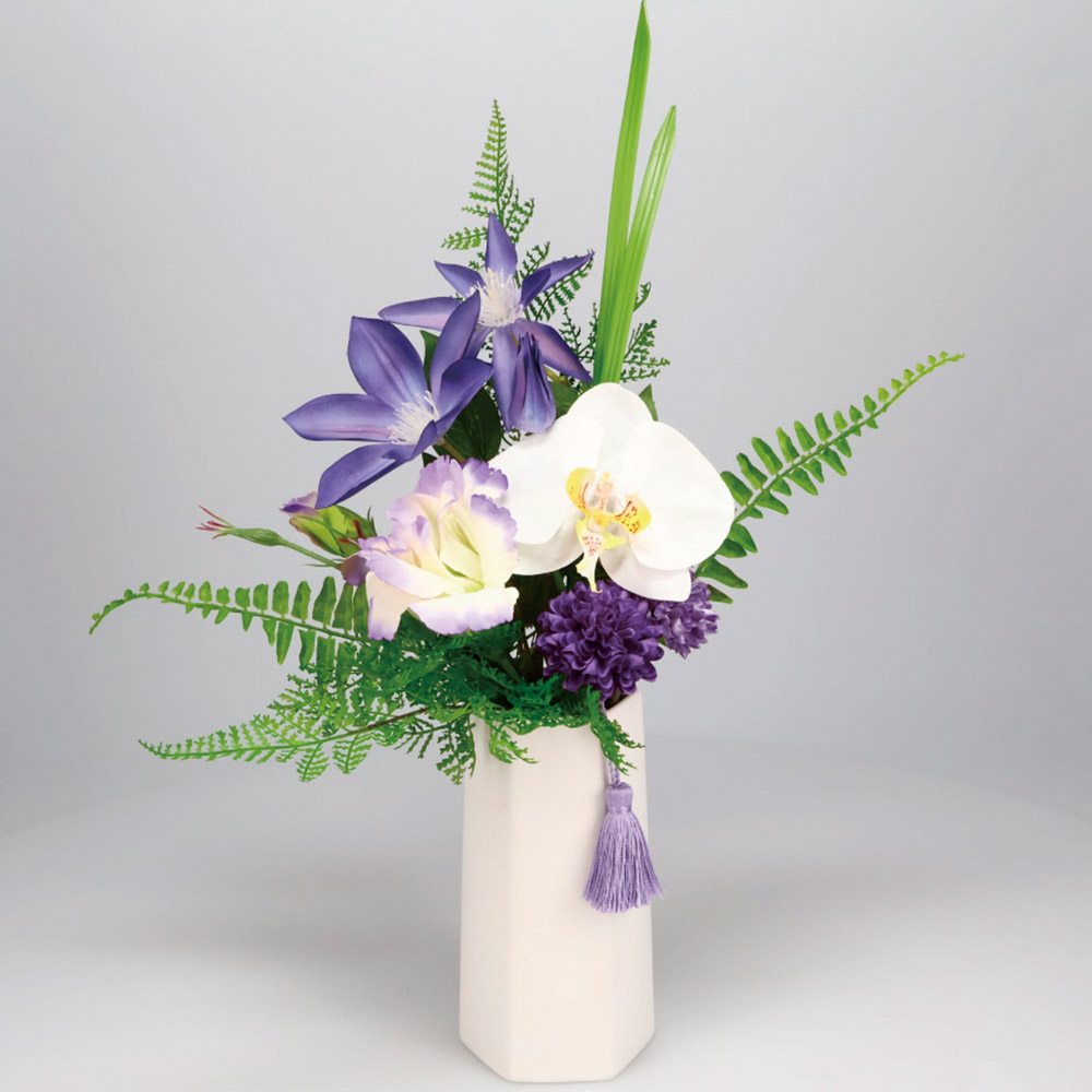 フラワーベース付きお供え花束 アートフラワー 造花 インテリアグリーン LX0017