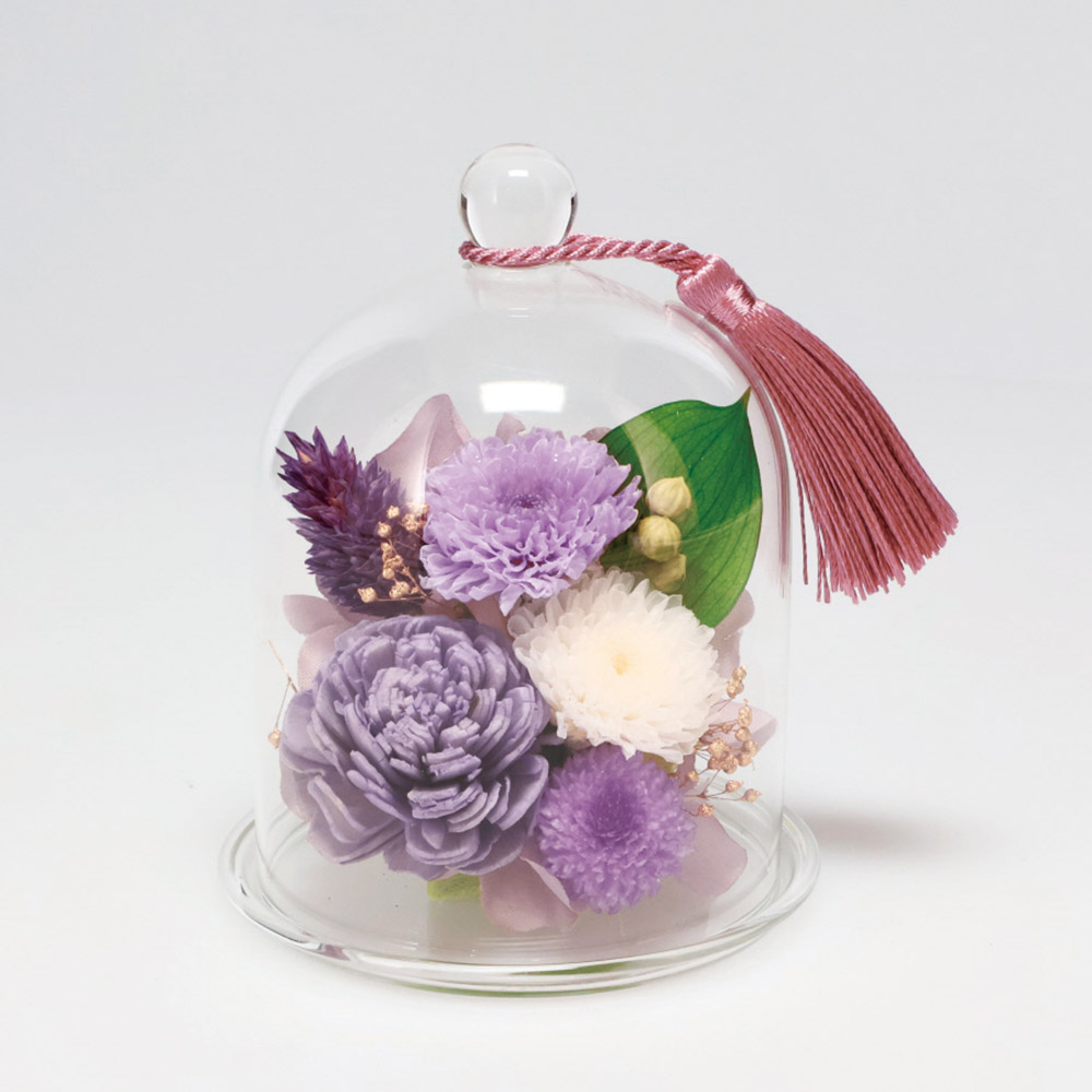 ガラスドーム ミニプリザーブド仏花 アートフラワー 造花 インテリアグリーン LX0105