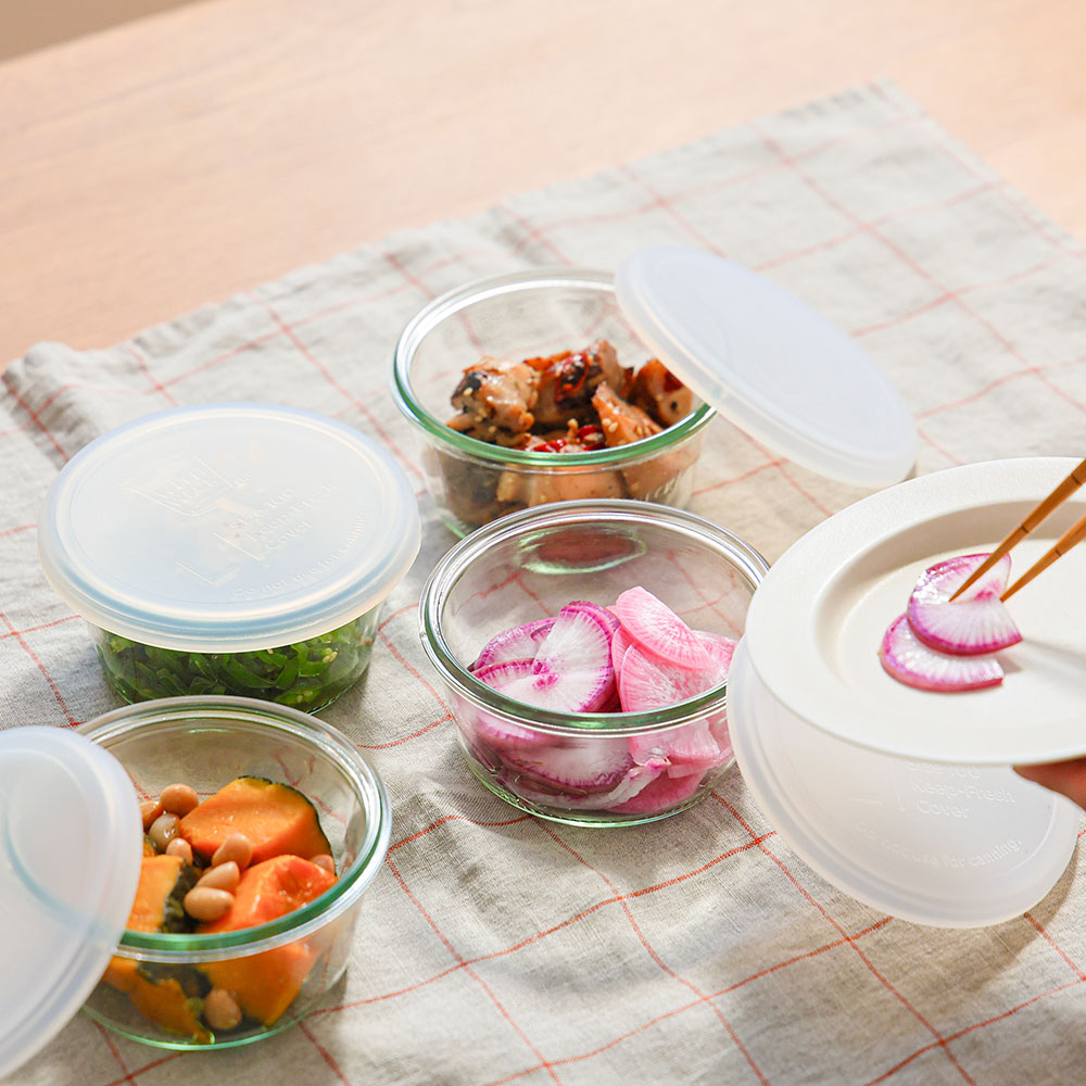 WECK/ウェック ドイツ製ガラスの保存容器 モールド230ml（シリコーンキャップ付き）4点セット キャニスター 食品保存容器 保存容器 オイル LX7514