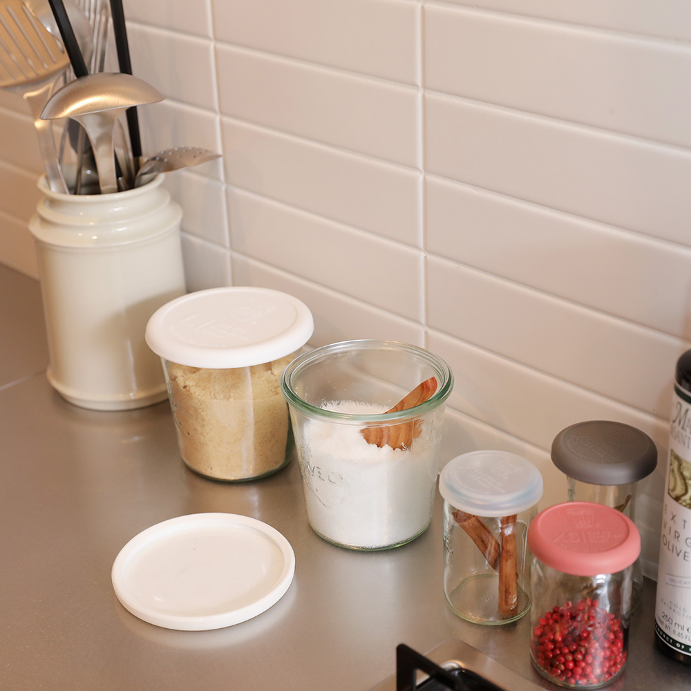 WECK/ウェック ドイツ製ガラスの保存容器 モールド500ml（シリコーンキャップ付き）2点セット キャニスター 食品保存容器 保存容器 オイル LX7515