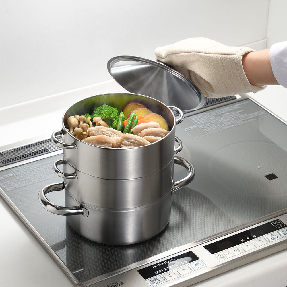 ステンレス三段蒸し鍋 両手鍋 鍋 フライパン LX7542