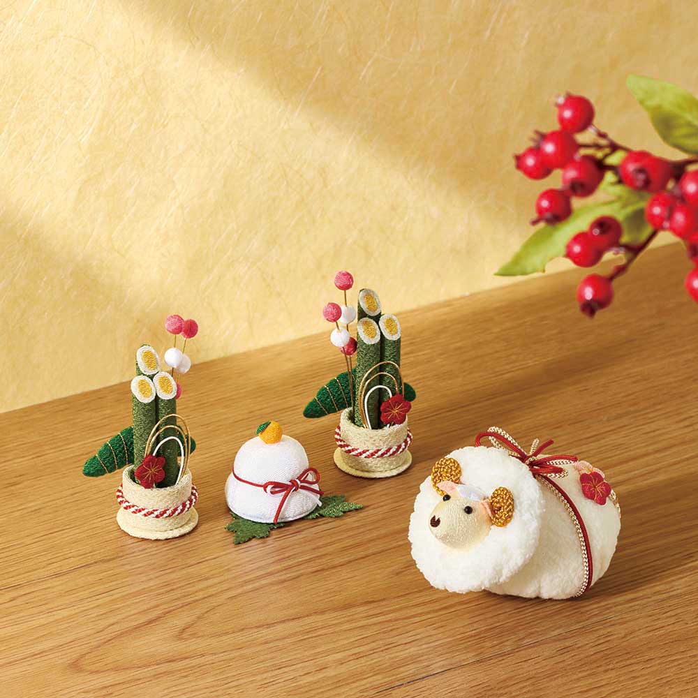 ちりめん未と門松＆鏡餅セット 正月飾り 年中行事用品 季節商品 LX8980