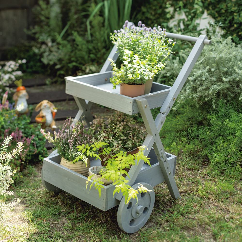 ⭐️DOA⭐️シルバースタッズフラワーターコイズ‼️大玉8個‼️⭐️ブラウン⭐️34インチ フラワー スタンド 屋外 アイアン ガーデントロリー 手押し車 4輪車 幅