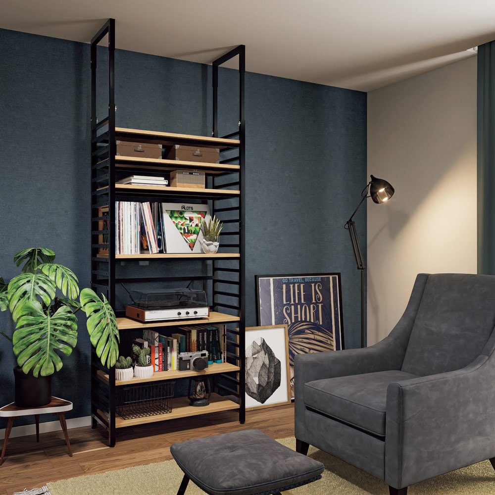 ★【美品】リビング壁面収納 システム収納 ブルックリン風突っ張りラック軽量ラック ブルックリンテイスト頑丈突っ張りラック 幅75cm奥行33cm高さ218