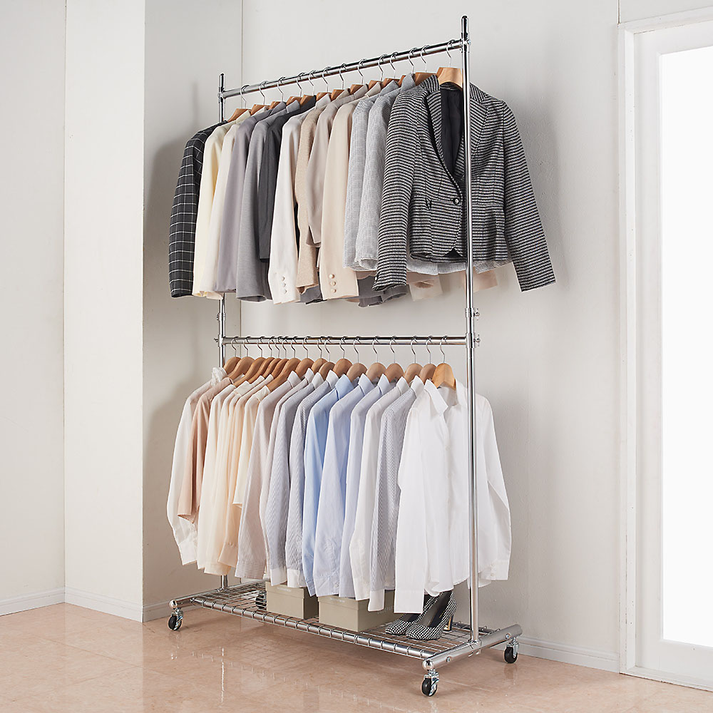 プロ仕様 上下2段頑丈ハンガーラック 幅117cm「訳あり・外装不良