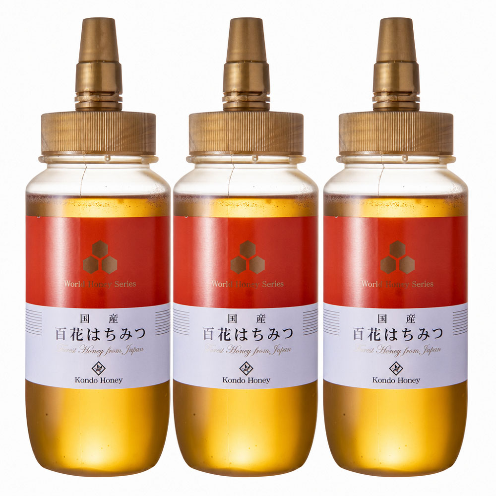 【お買い得】旅するはちみつ「近藤養蜂場」国産 百花蜜はちみつ 3本 ウェルネスフーズ NH2076