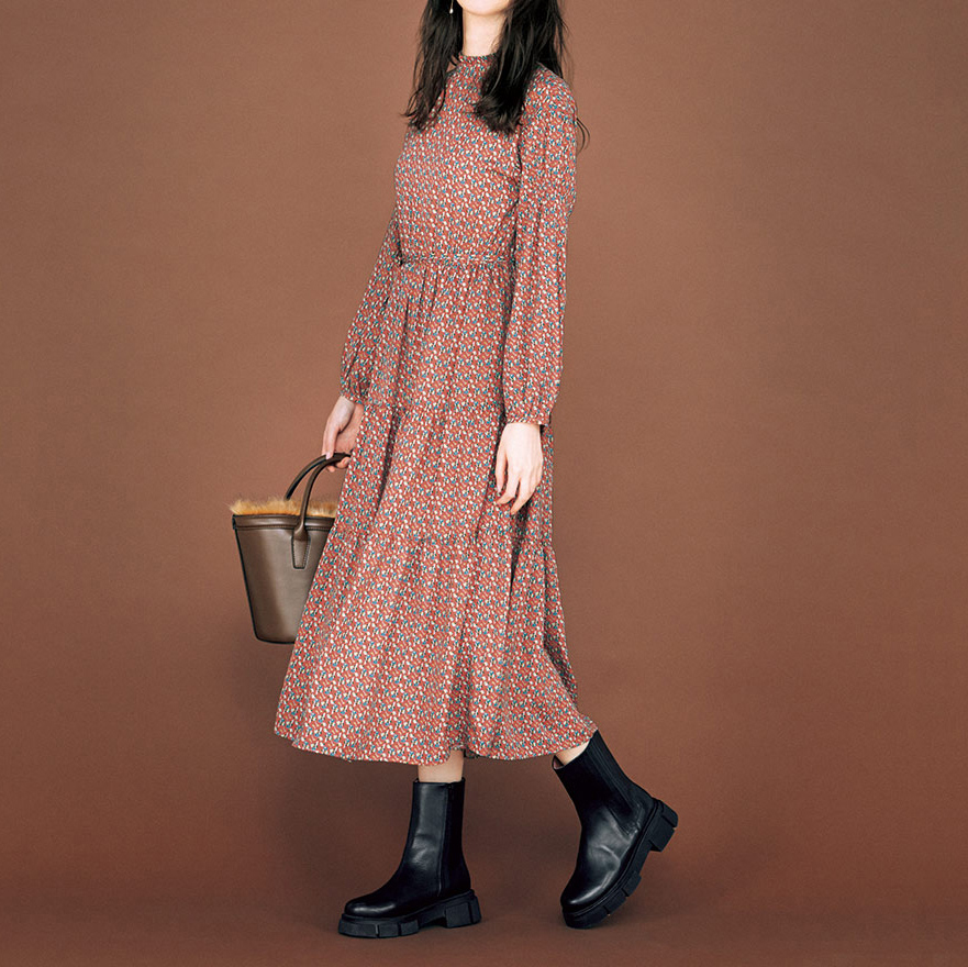 花柄プリント ティアード ワンピース 通販 ディノス