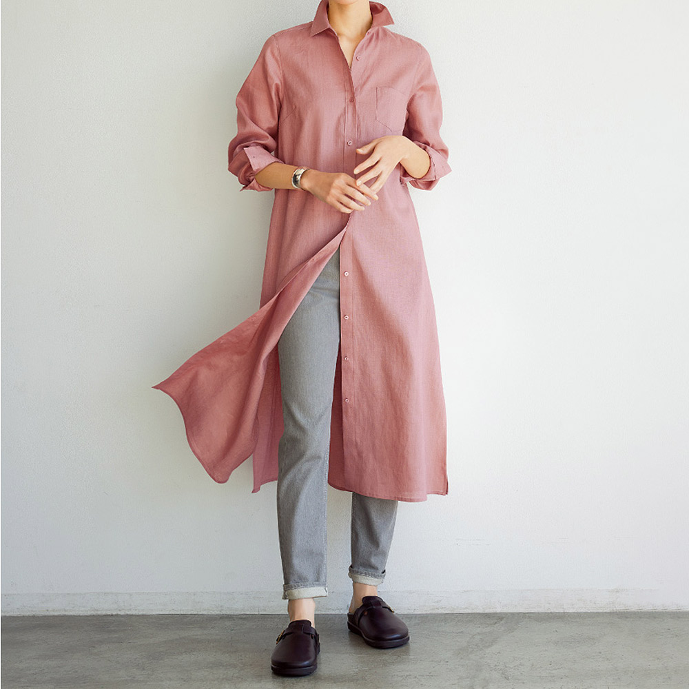 帝国繊維」リネン ロングシャツワンピース 通販 - ディノス