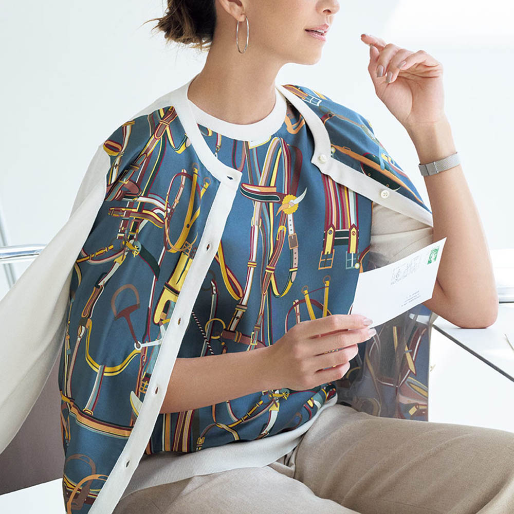 ラッティ社 シルクプリント＆シルクコットンニット プルオーバー ニット セーター ファッション PC5526