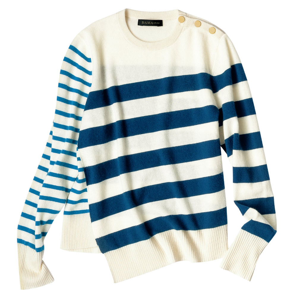 カシミヤ アシンメトリーボーダープルオーバー ニット セーター ファッション PC5537