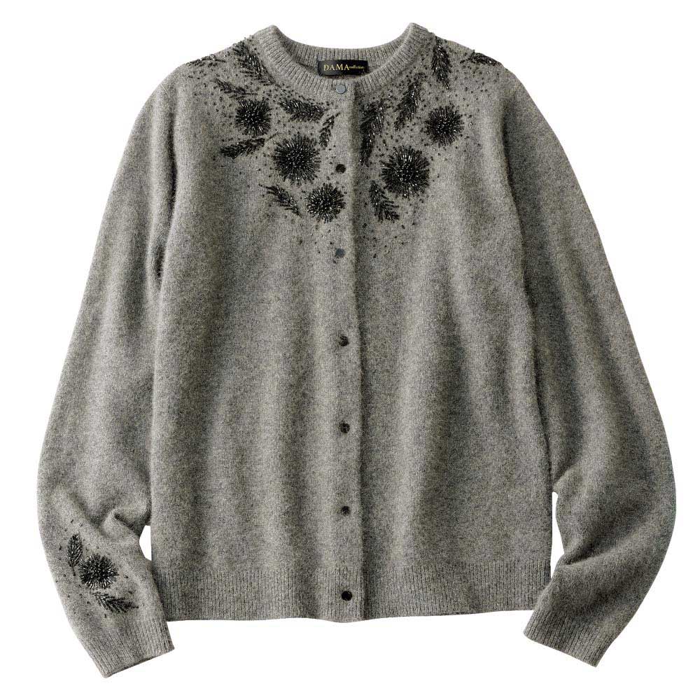 フォックス混 ビーズ刺しゅうカーディガン ニット セーター ファッション PC5541