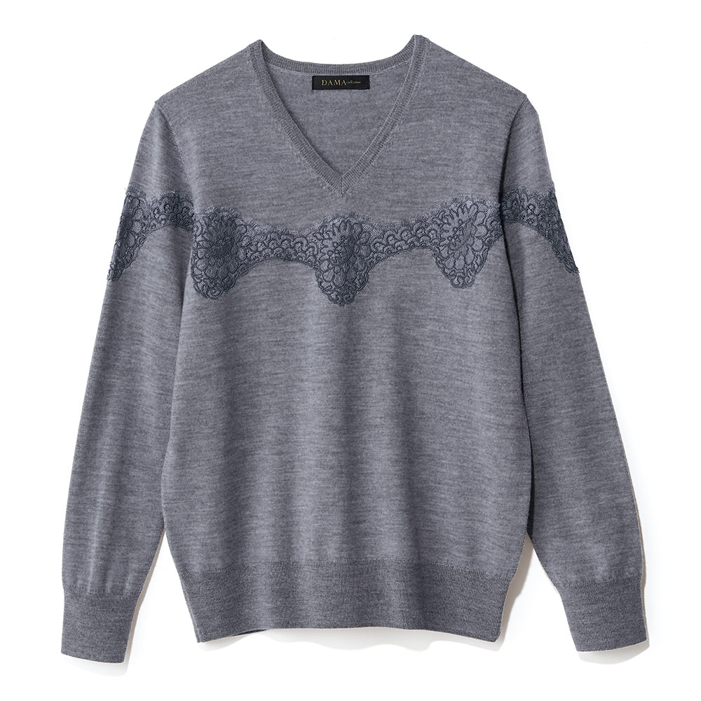 フランスレース使い Vネック ニットプルオーバー ニット セーター ファッション PC5542