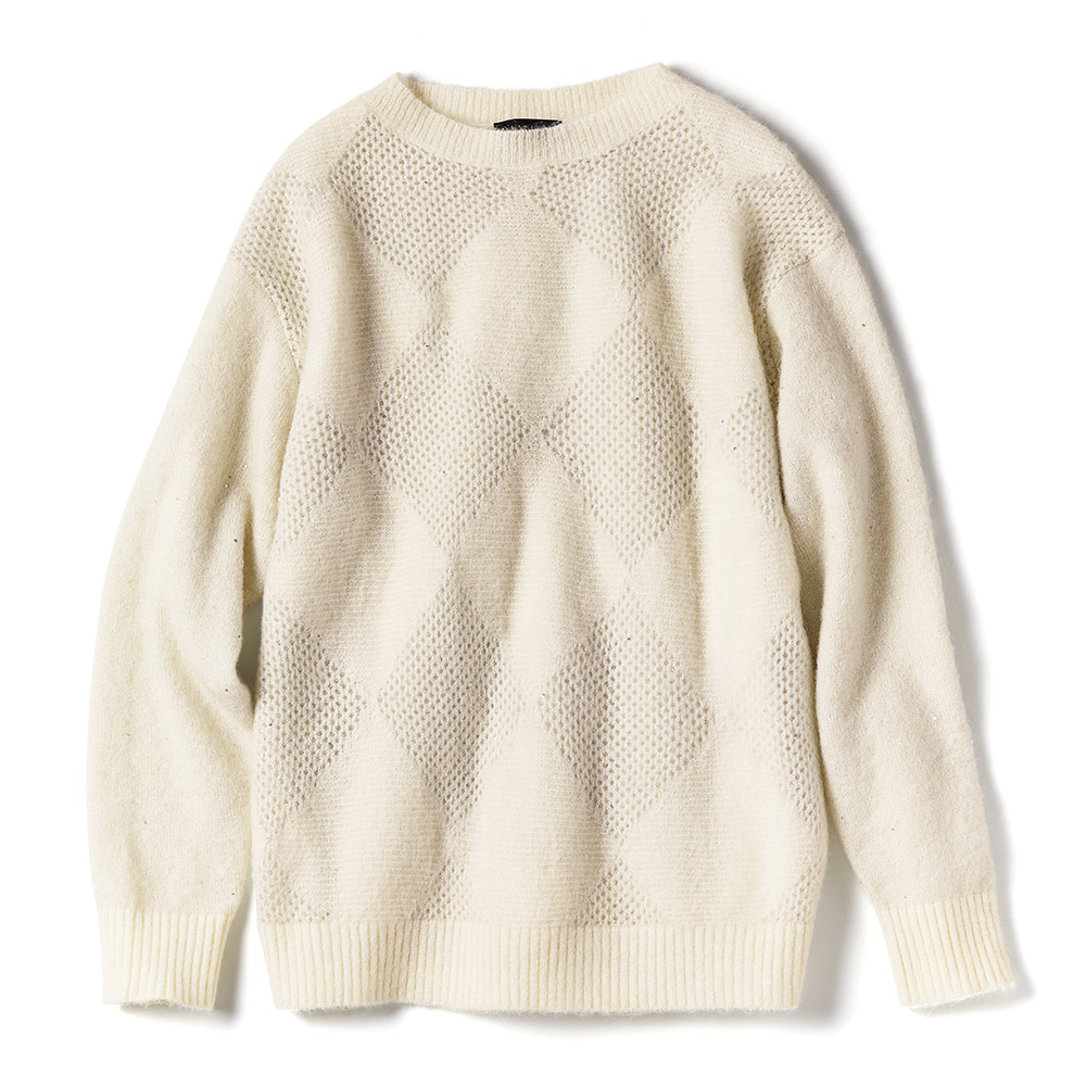 ダイヤ柄 インターシャ モヘヤ混 ニットプルオーバー ニット セーター ファッション PC5545