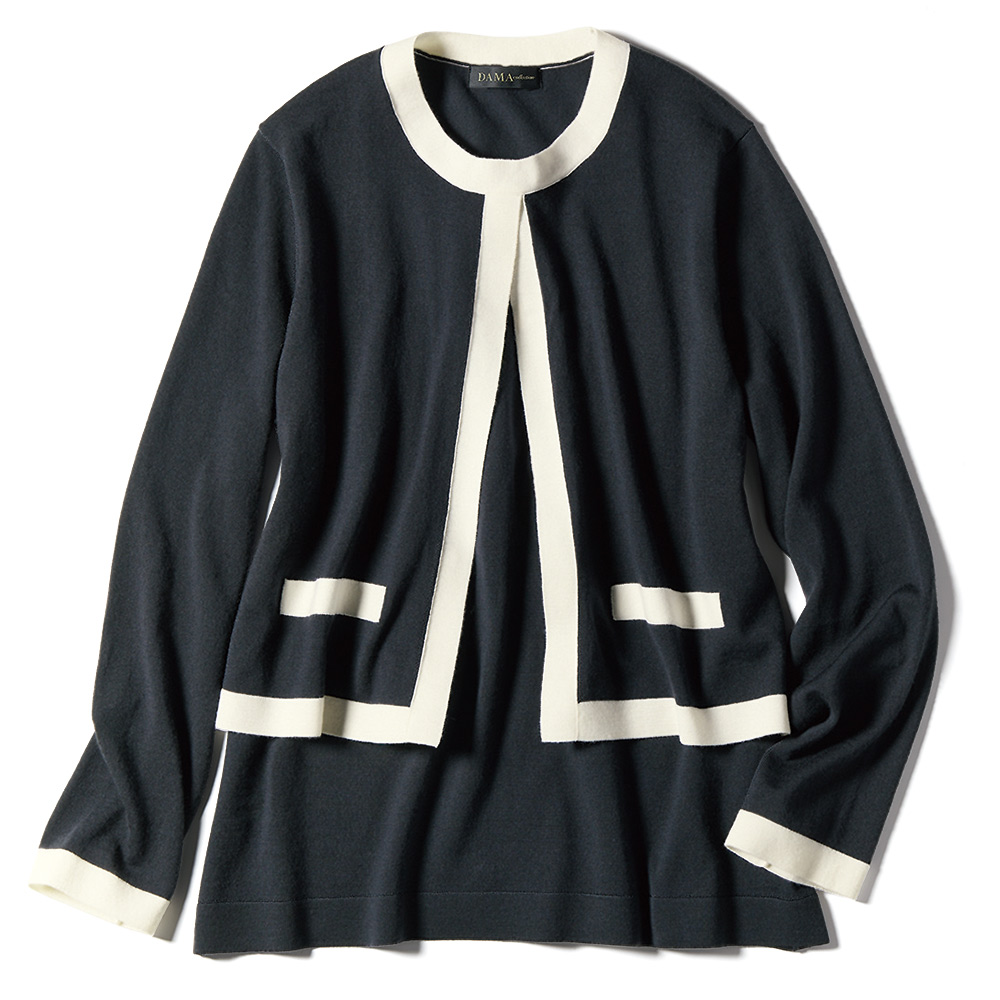 レイヤード風 ウール バイカラー プルオーバー ニット セーター ファッション PC5547