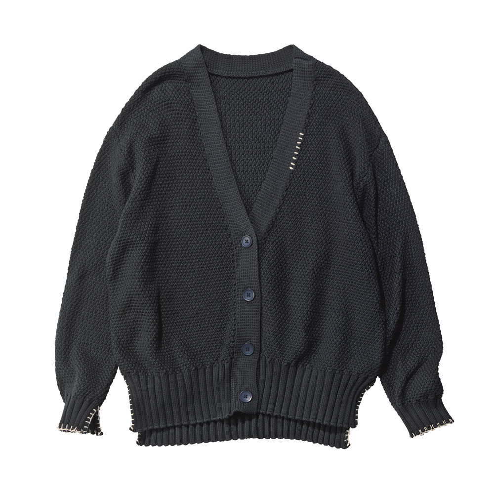 スーピマコットン ブランケットステッチ使い ニットカーディガン ニット セーター ファッション PC5639