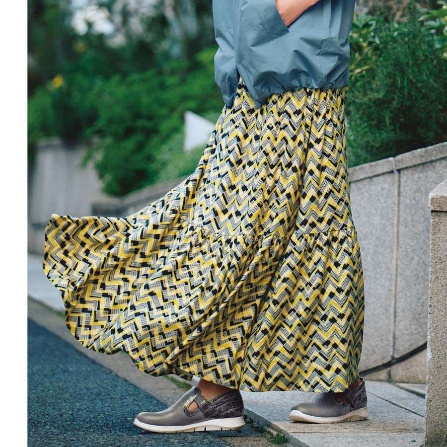 フランス素材 幾何学柄 ティアードスカート スカート ファッション PC5400
