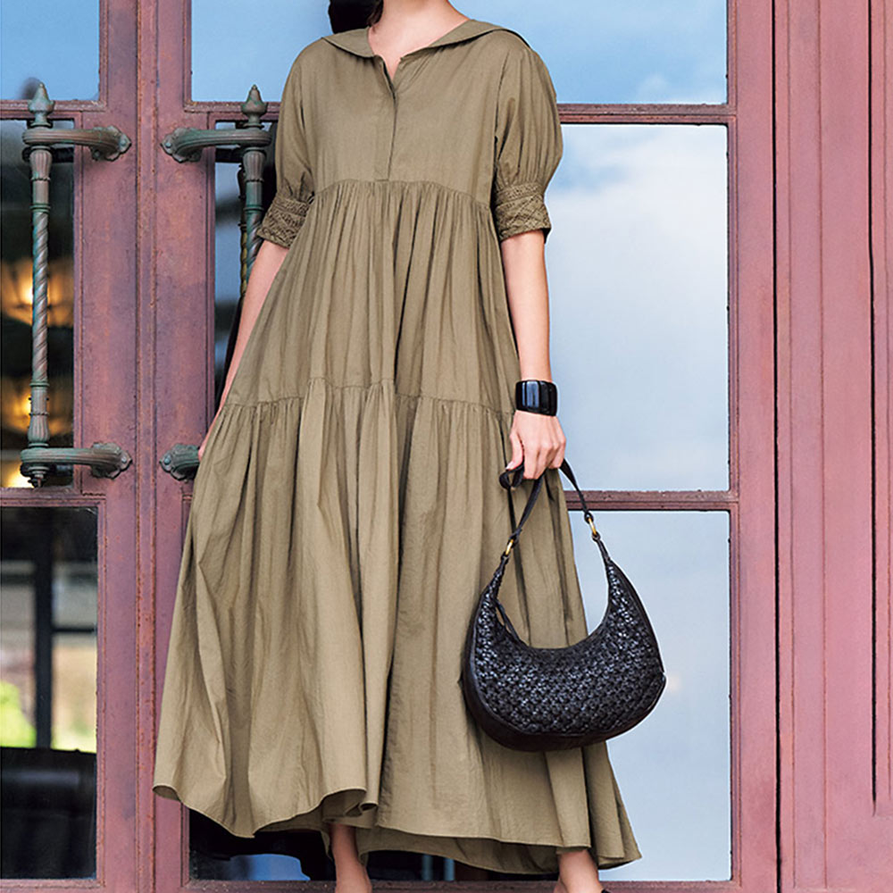 インド製 刺しゅう入り セーラーカラー ワンピース ワンピース ファッション PC5402