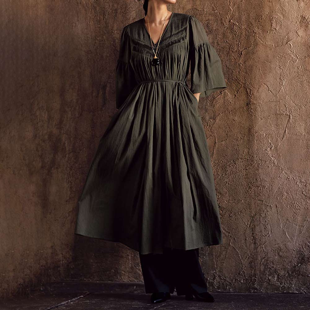 インド製 ハンドピンタック刺しゅう 2WAYワンピース ワンピース ファッション PC5405