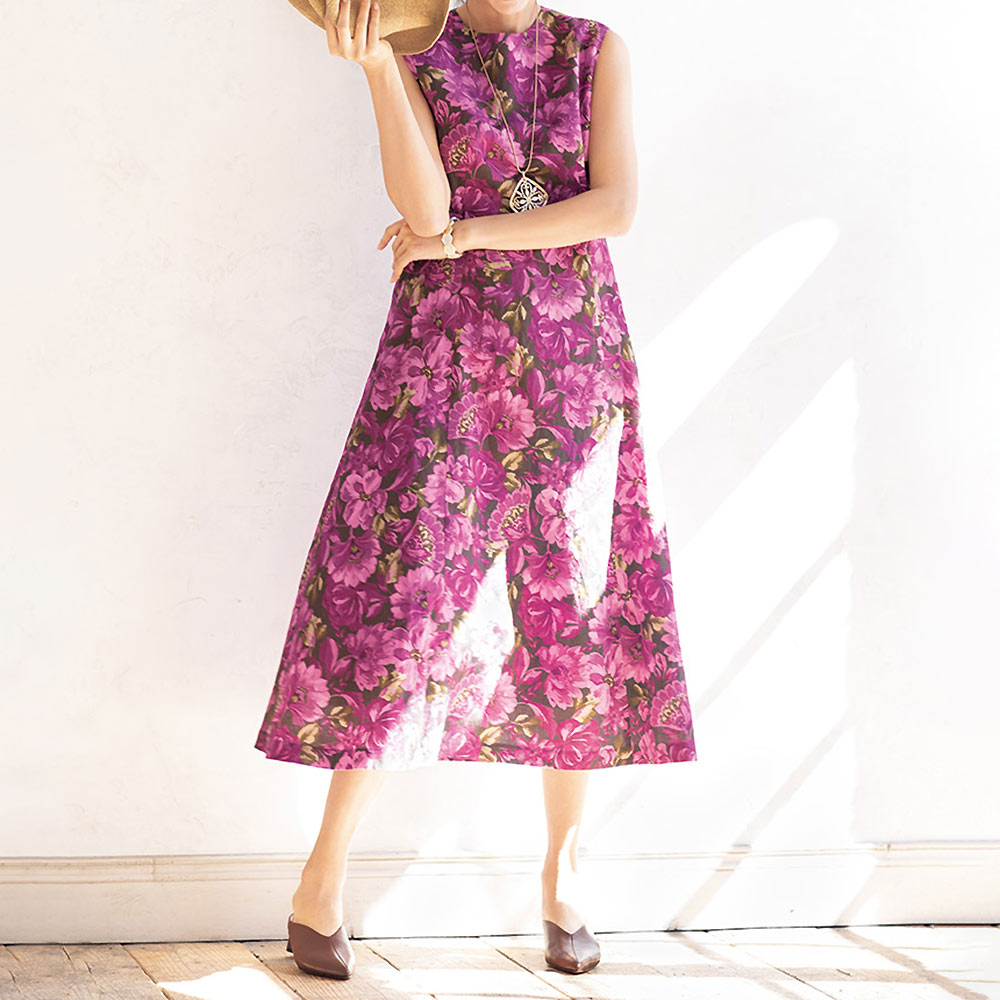 イタリア素材 リネンコットン 花柄ワンピース ワンピース ファッション PC5407