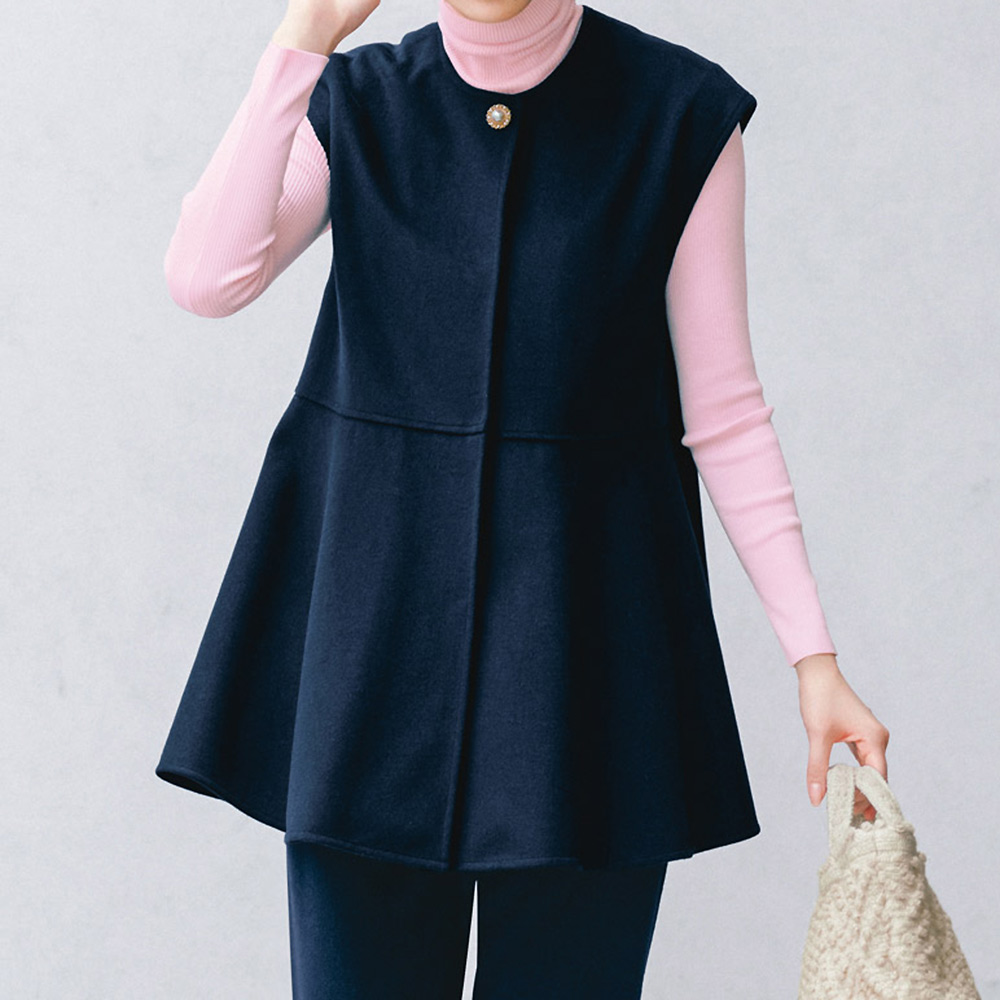 ウール混モッサ素材 ペプラム ジレ ジャケット ファッション PC5419