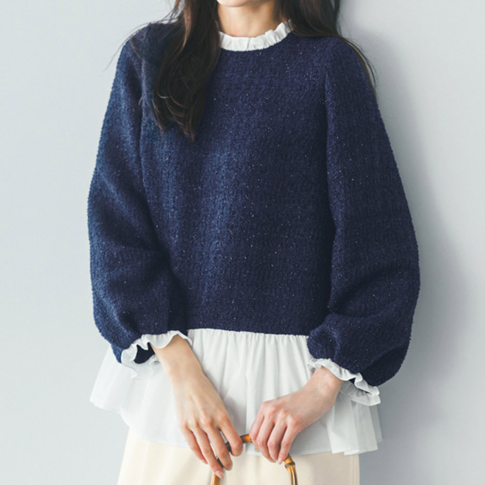 ラメスラブツイード ドッキング プルオーバー シャツ ブラウス ファッション PC5423