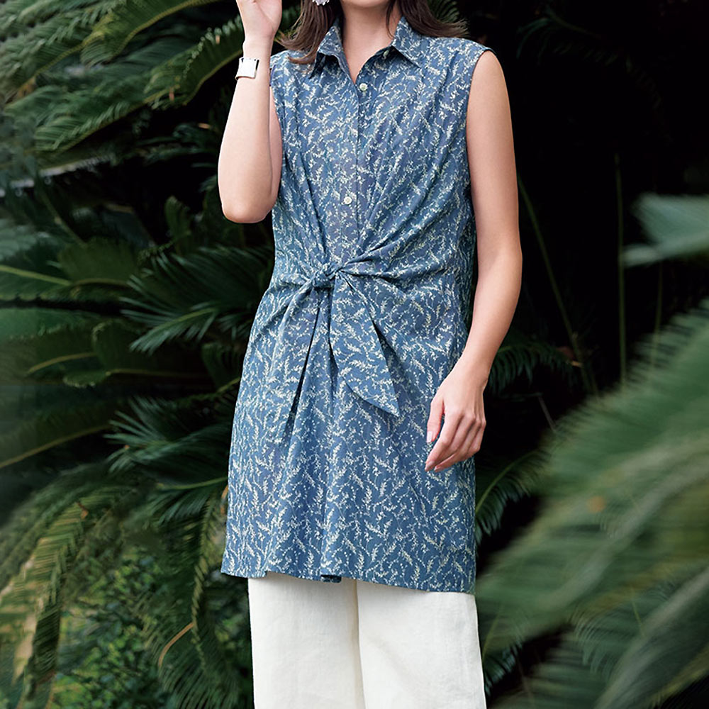 抜染プリント ウエストデザイン ブラウス シャツ ブラウス ファッション PC5429