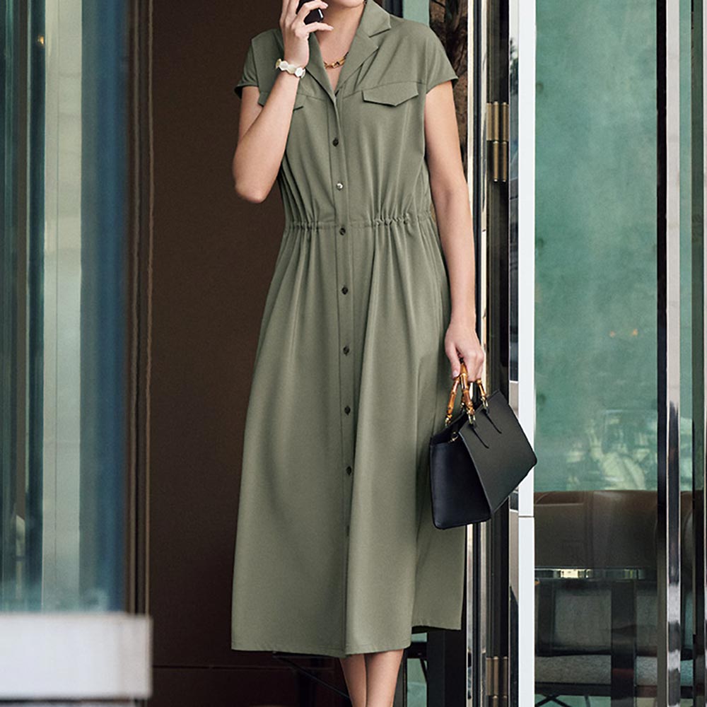 接触冷感 ストレッチツイル サファリ風ワンピース ワンピース ファッション PC5432