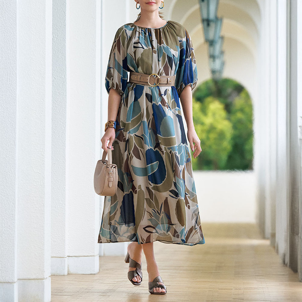 エリカ社 シフォン楊柳 フルーツプリントワンピース ワンピース ファッション PC5450