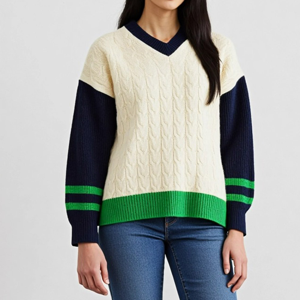 ライン入り配色 ケーブルニット プルオーバー ニット セーター ファッション PC5473