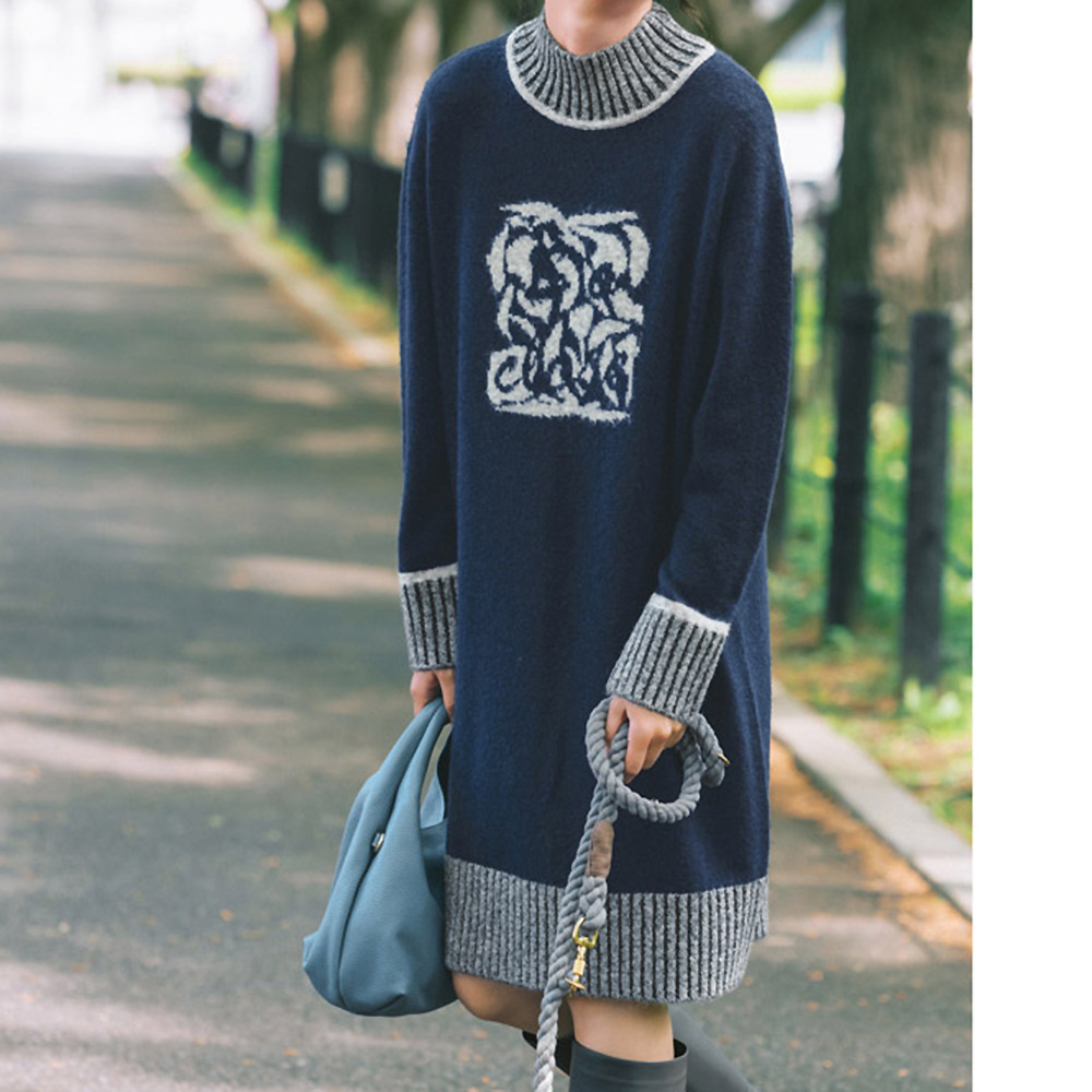 ロゴジャカードニット ハイネック ワンピース ワンピース ファッション PC5480