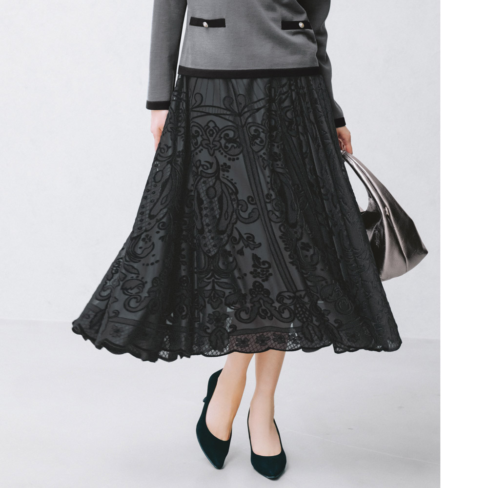 フロッキー風ジャカード フレアスカート スカート ファッション PC5484