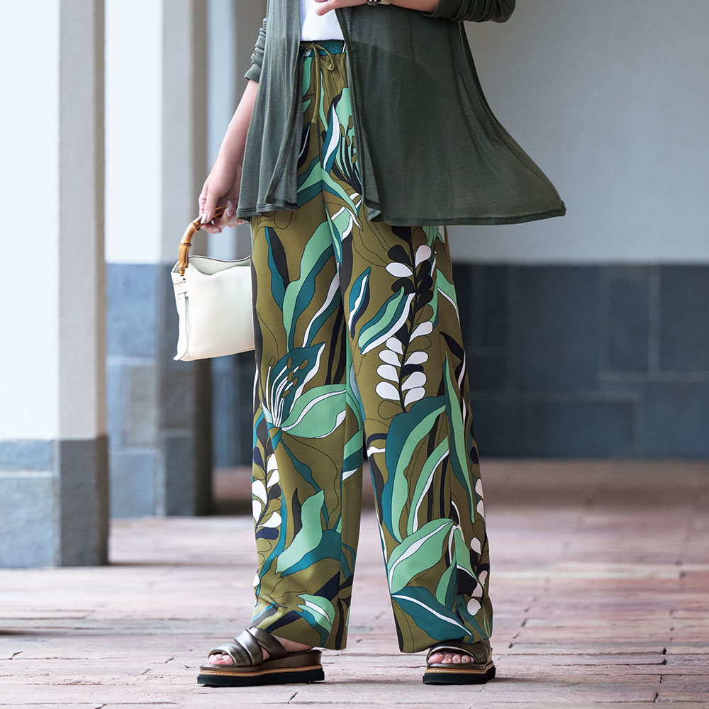 ボタニカルリーフ柄プリントパンツ パンツ ファッション PC5514
