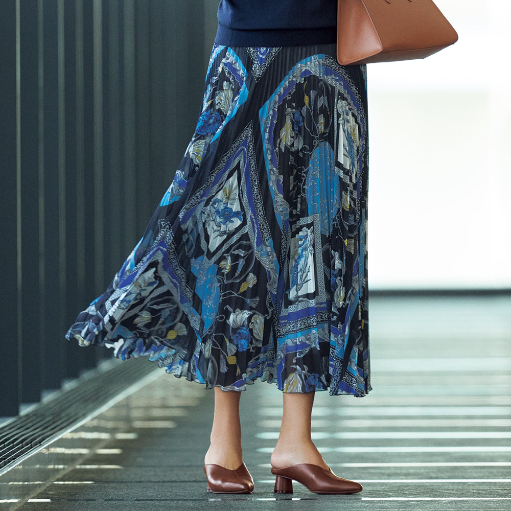 スカーフ柄 シフォン プリーツスカート スカート ファッション PC5528