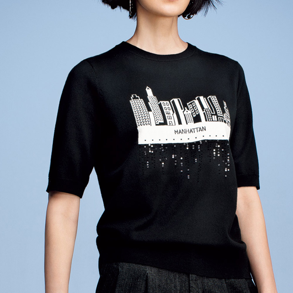 マンハッタン柄 ジャカード ニットプルオーバー ニット セーター ファッション PC5533