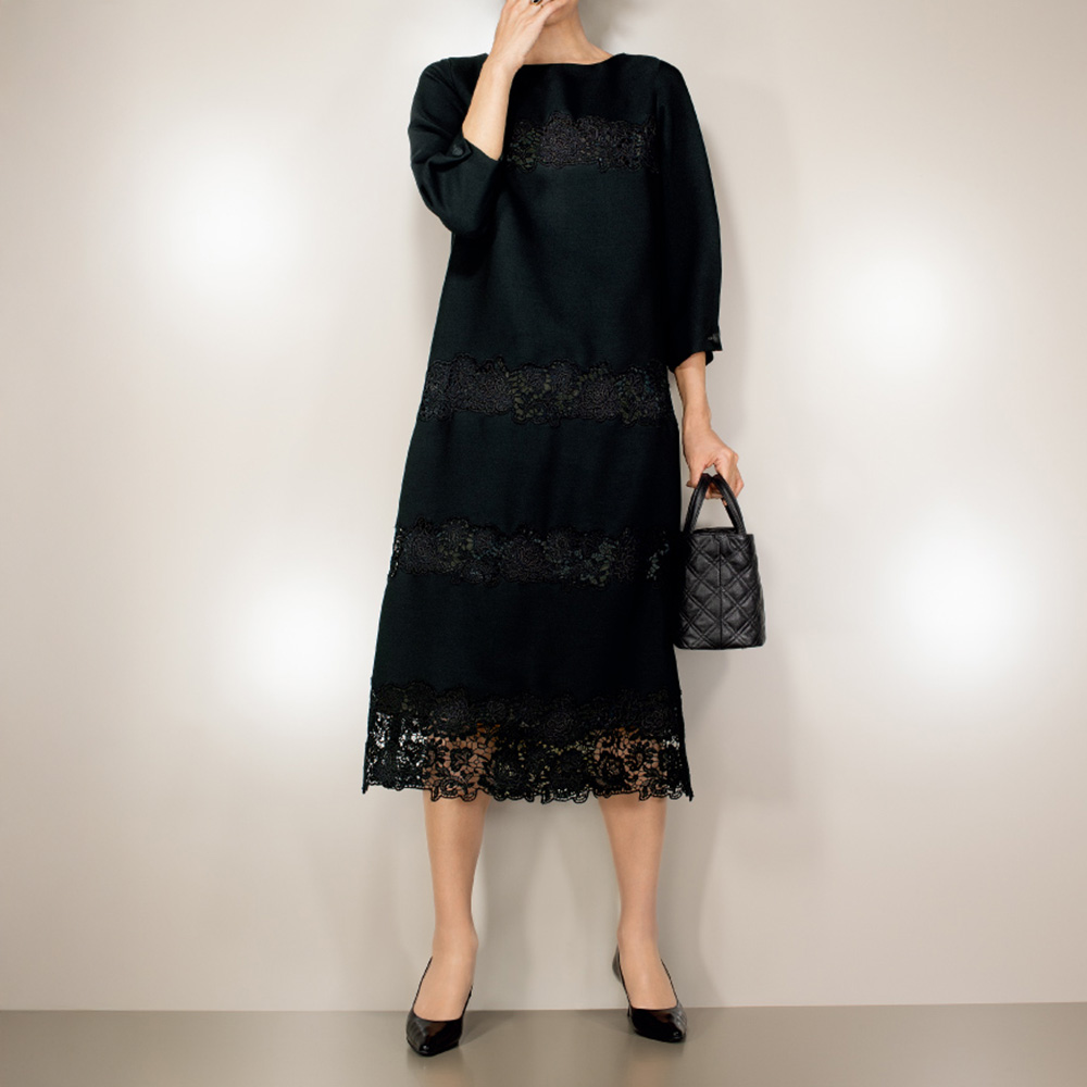 ケミカルレース使い サックワンピース ワンピース ファッション PC5540