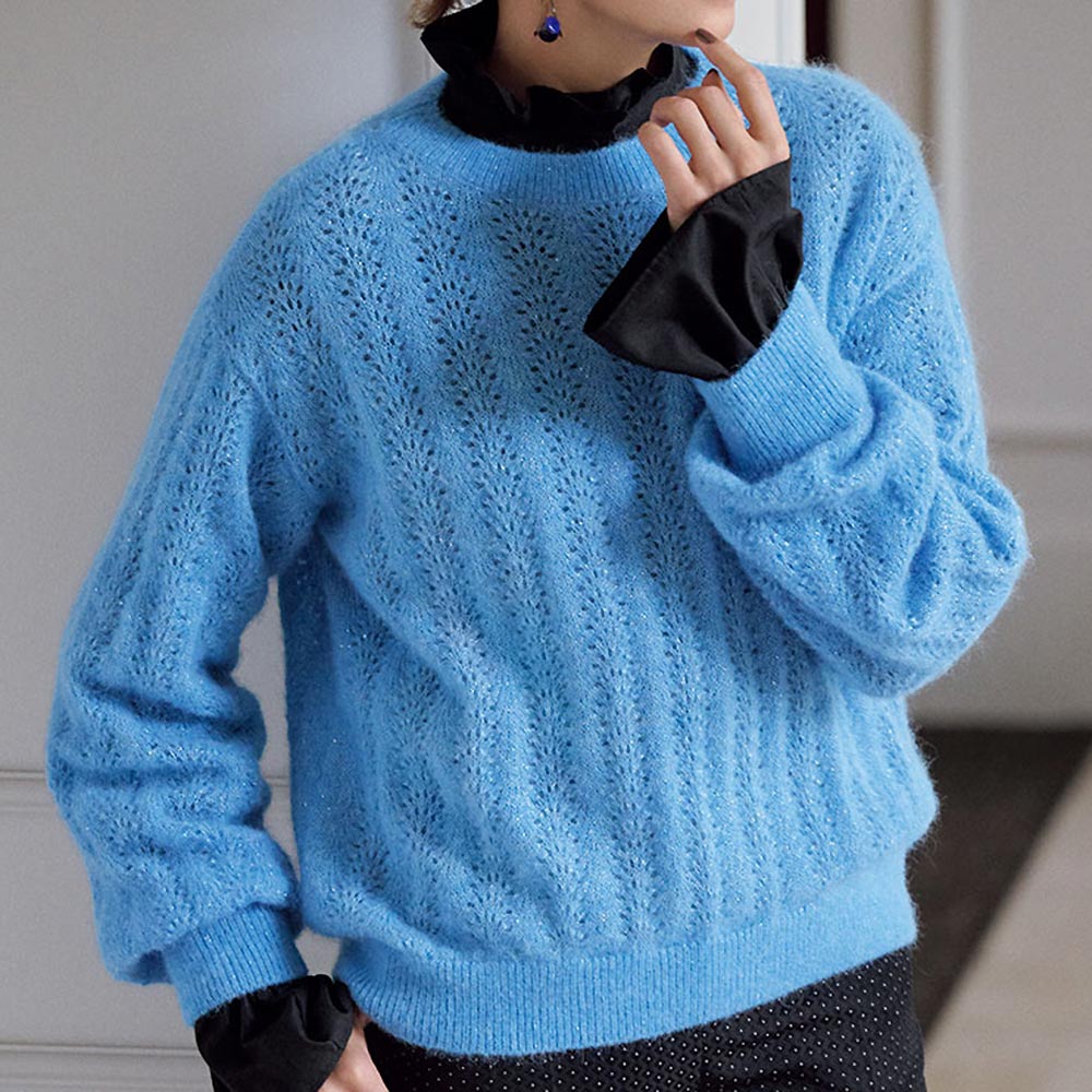 イタリア糸アルパカ混 透かし編み プルオーバー ニット セーター ファッション PC5549