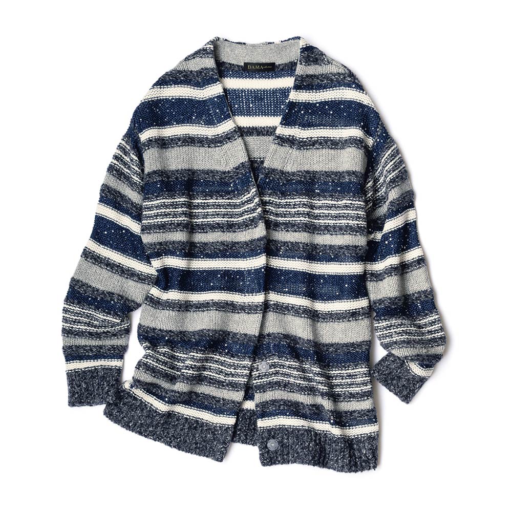 スパンコール糸使い ボーダー カーディガン 通販 - ディノス