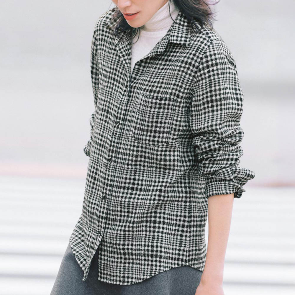 尾州産 ウールガーゼ チェックスキッパーシャツ シャツ ブラウス ファッション PC5589