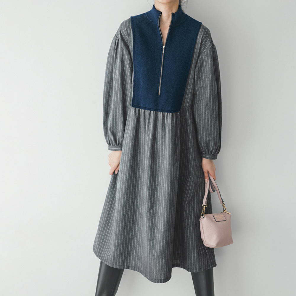 ハーフジップニット ドッキングワンピース ワンピース ファッション PC5592