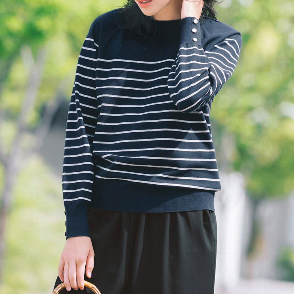 多機能素材 ラメボーダー ニットプルオーバー ニット セーター ファッション PC5621