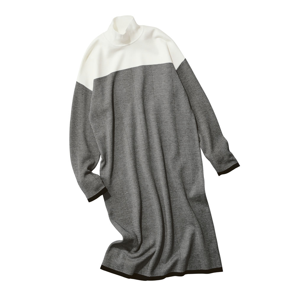 へリンボーン柄ジャカード ニットワンピース ワンピース ファッション PC5842