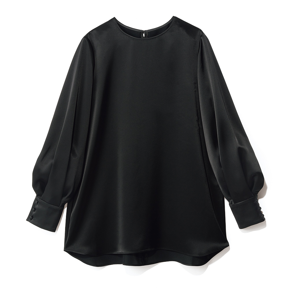 トリアセテート混 サテン パフスリーブ ブラウス シャツ ブラウス ファッション PC5884