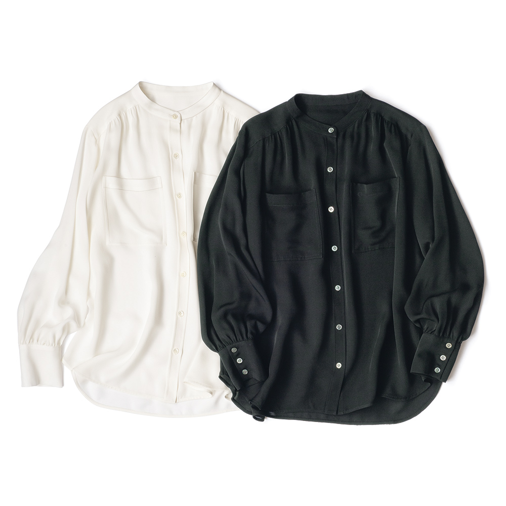 シルクジョーゼット バンドカラーブラウス シャツ ブラウス ファッション PC5987