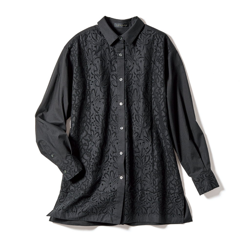 「敦賀繊維」 カットワーク刺しゅう シャツ シャツ ブラウス ファッション PC6009